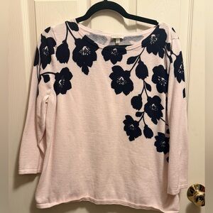 Talbots Light Pink Sweater Top with Navy Floral Print